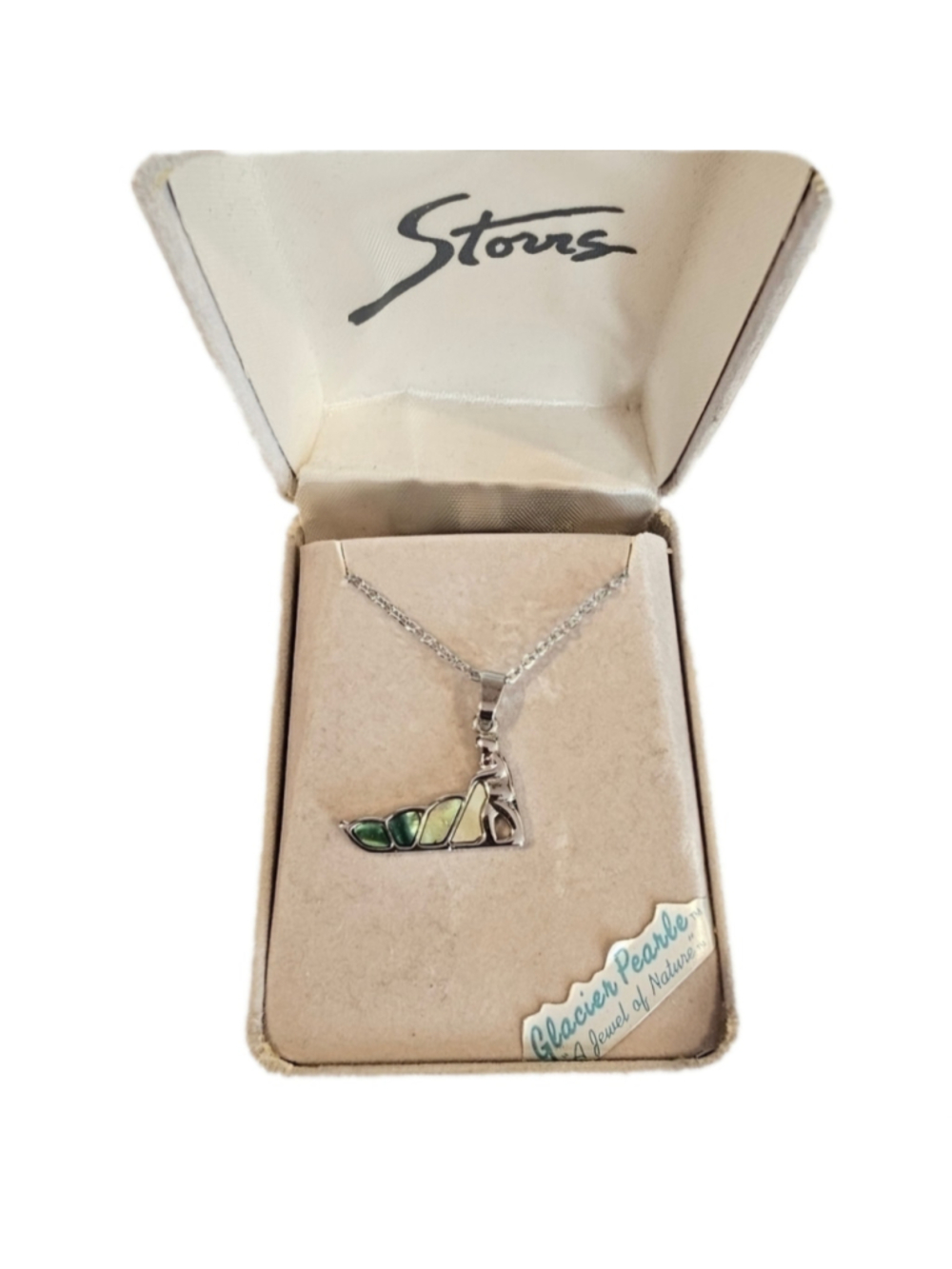 Vintage A.T. Storrs Glacier Pearle Dog Sled Musher Pendant Necklace IOB